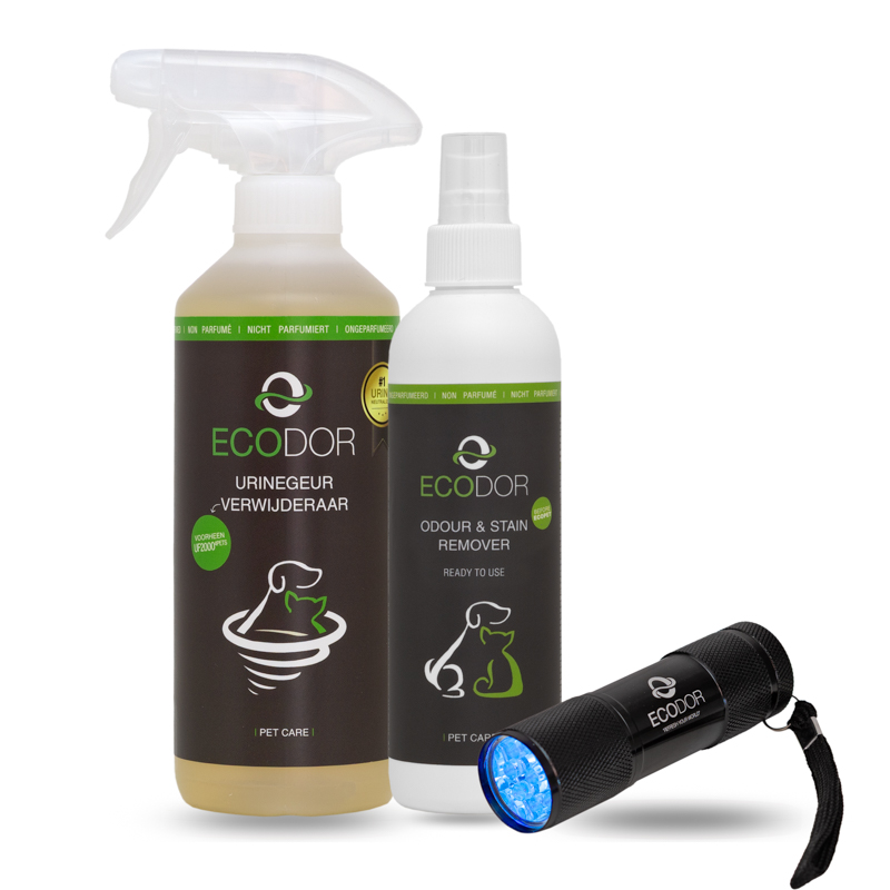 Екодор Акционен пакет – UF2000 4Pets + Премахвач на миризми и петна + EcoLight (презареждащ се) детектор за урина